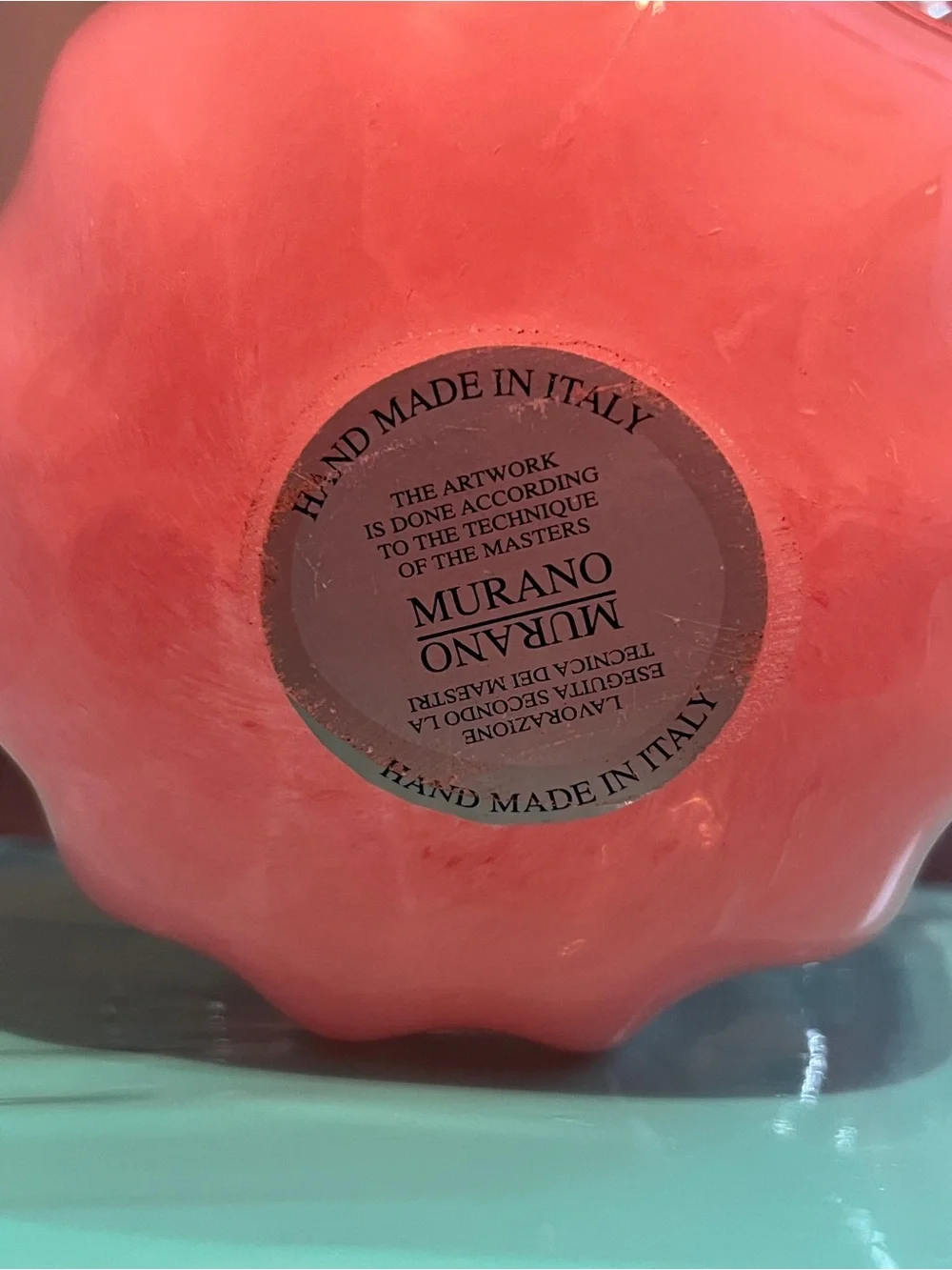 Murano Coral Pink Italian Art Glass Splash Wave Bowl